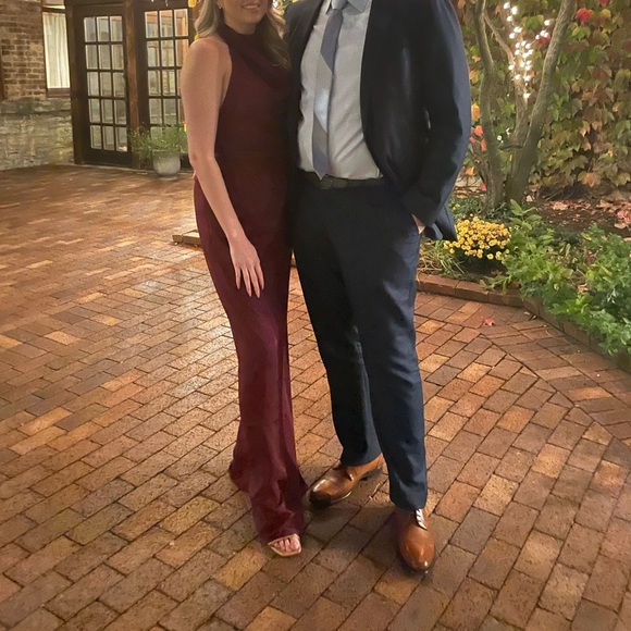 BHLDN Fame and Partners Chrisley Jacquard Halter Dress in Dark Berry - Picture 14 of 14